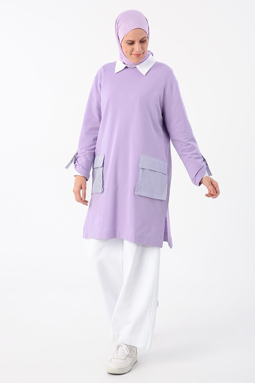 Lilac Sleeves Striped Pocket Tunic with Epaulettes