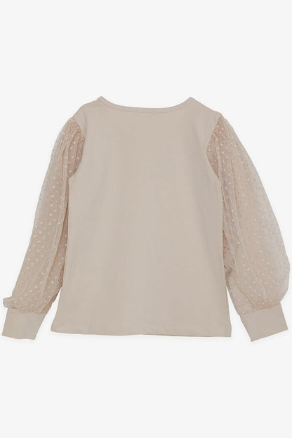 Girl's Blouse Sleeves Beige with Tulle Detail (Ages 8-12)