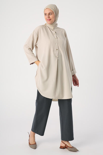 Stone Judge Collar Slit Sleeve Folding Detailed Tunic