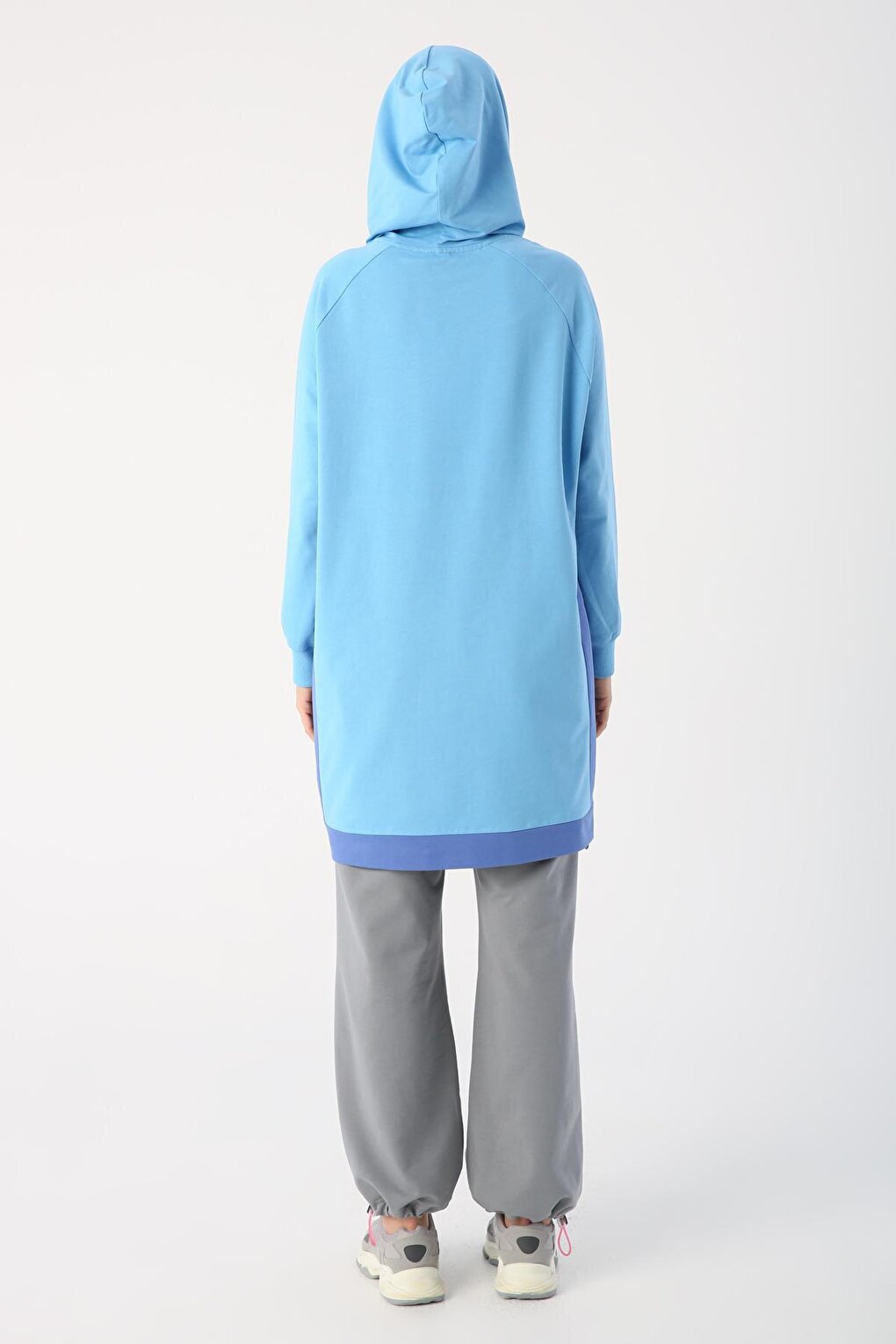 Blue Kangaroo Pocket Zipper Slit Sweat Tunic