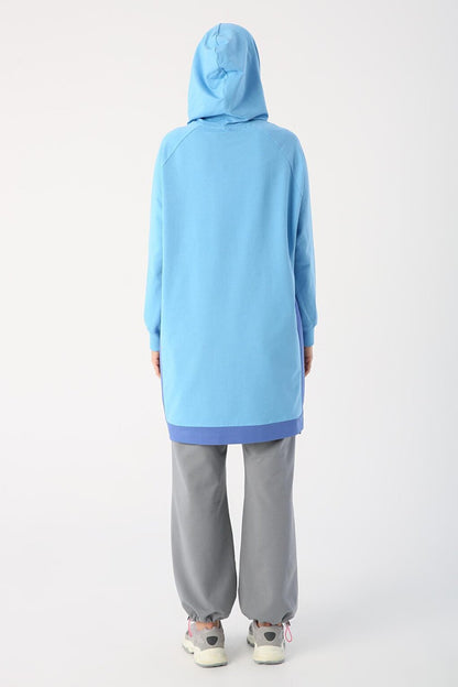 Blue Kangaroo Pocket Zipper Slit Sweat Tunic