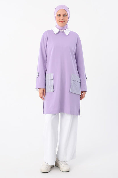 Lilac Sleeves Striped Pocket Tunic with Epaulettes