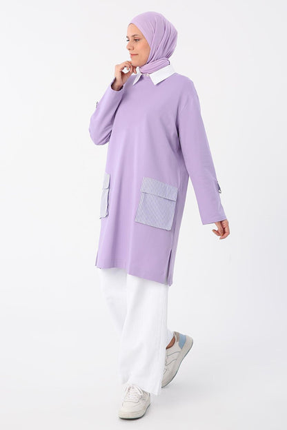 Lilac Sleeves Striped Pocket Tunic with Epaulettes