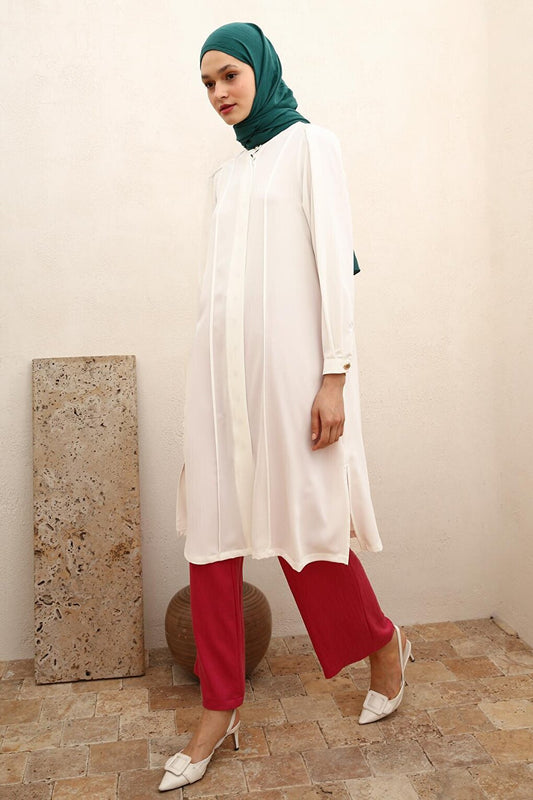 White Formal Collar Comfortable Long Shirt Tunic