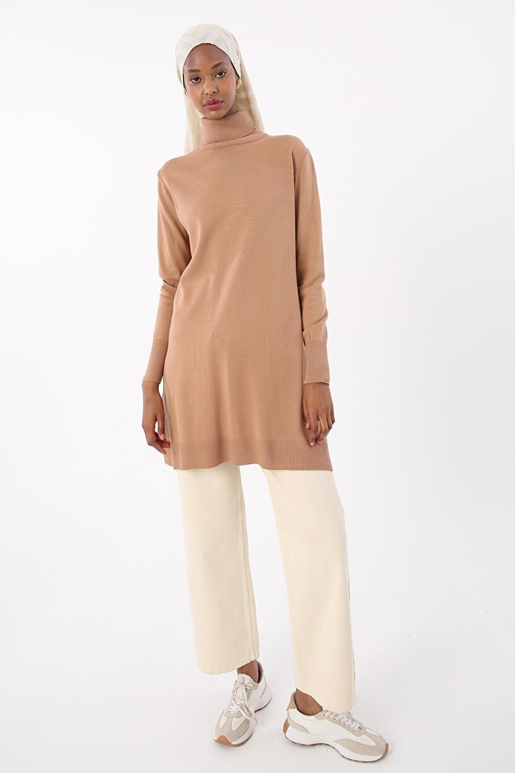 Camel Turtleneck Knitwear Tunic