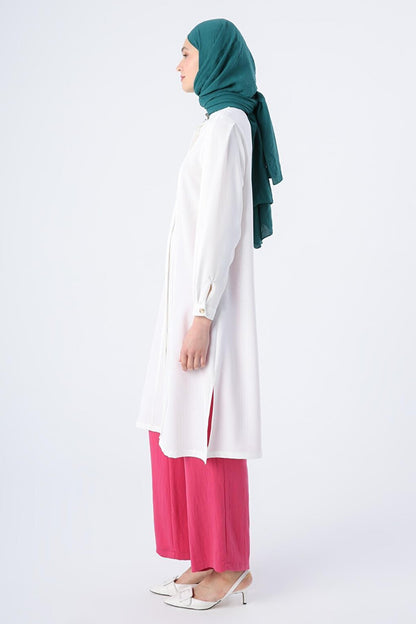 White Formal Collar Comfortable Long Shirt Tunic