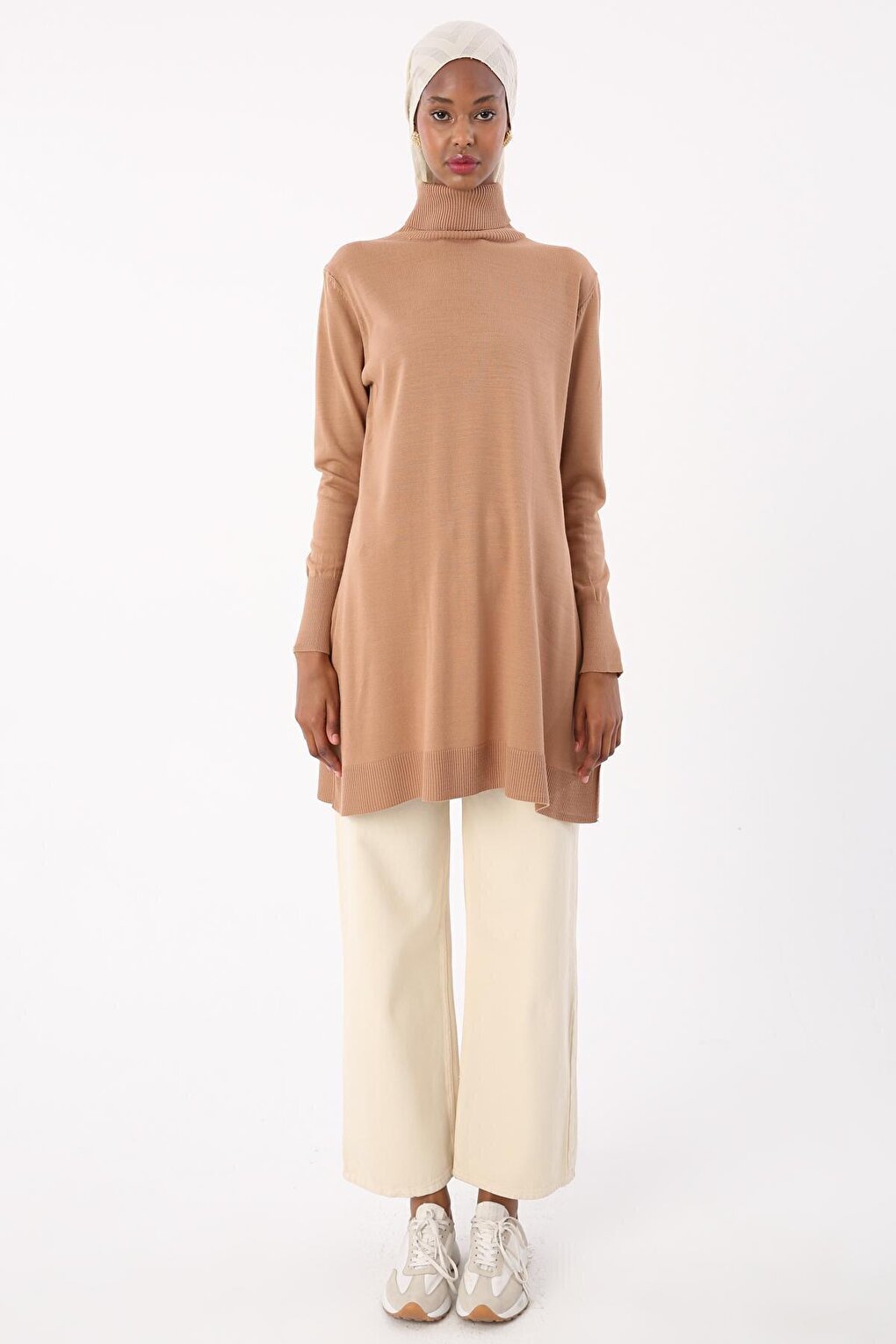 Camel Turtleneck Knitwear Tunic