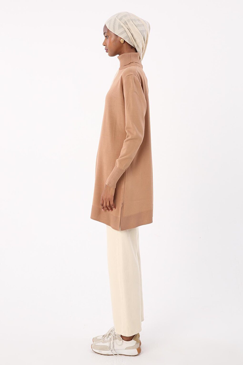 Camel Turtleneck Knitwear Tunic