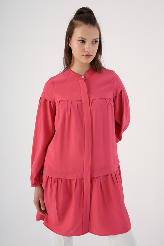 Gathered Viscose Shirt Tunic with Pink Skirt and Hem