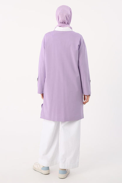 Lilac Sleeves Striped Pocket Tunic with Epaulettes