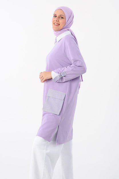 Lilac Sleeves Striped Pocket Tunic with Epaulettes