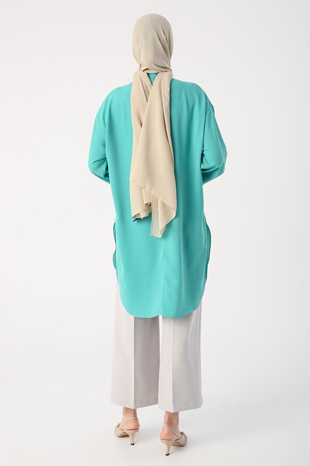 Dark Mint Magnificent Collar Slit Sleeve Folding Detailed Tunic