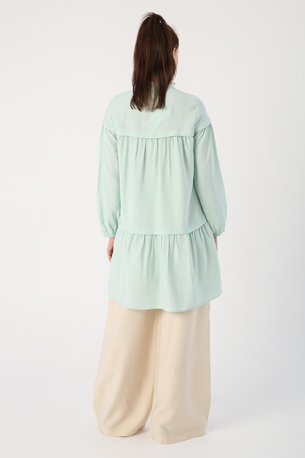 Light Green Skirt and Gathered Viscose Shirt Tunic