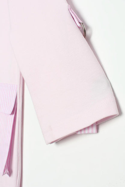 Pink Sleeves Epaulette Striped Pocket Tunic