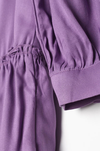 Purple Natural Fabric, Ruffled Skirt, Magnificent Collar Shirt Tunic