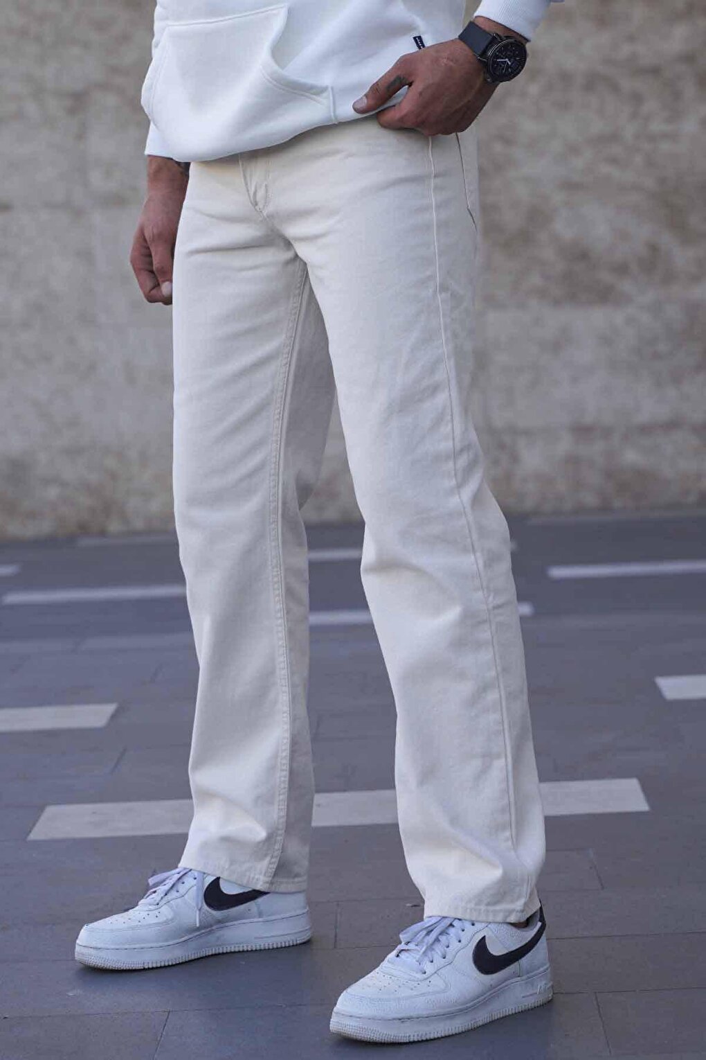 Beige Straight Fit Men's Jean Trousers 6312