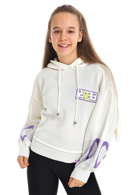 Girl's Text Embroidered Wool Knitted Knitwear Sweatshirt 14186