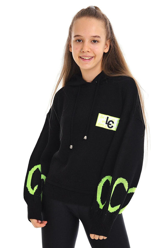 Girl's Text Embroidered Wool Knitted Knitwear Sweatshirt 14186