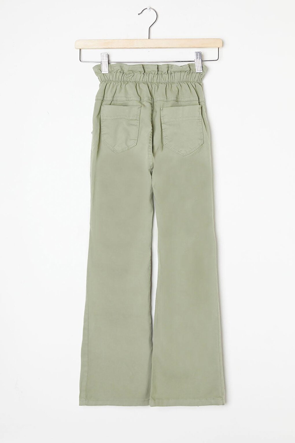 Khaki Flared Elastic Waist Girl's Linen Trousers 16234