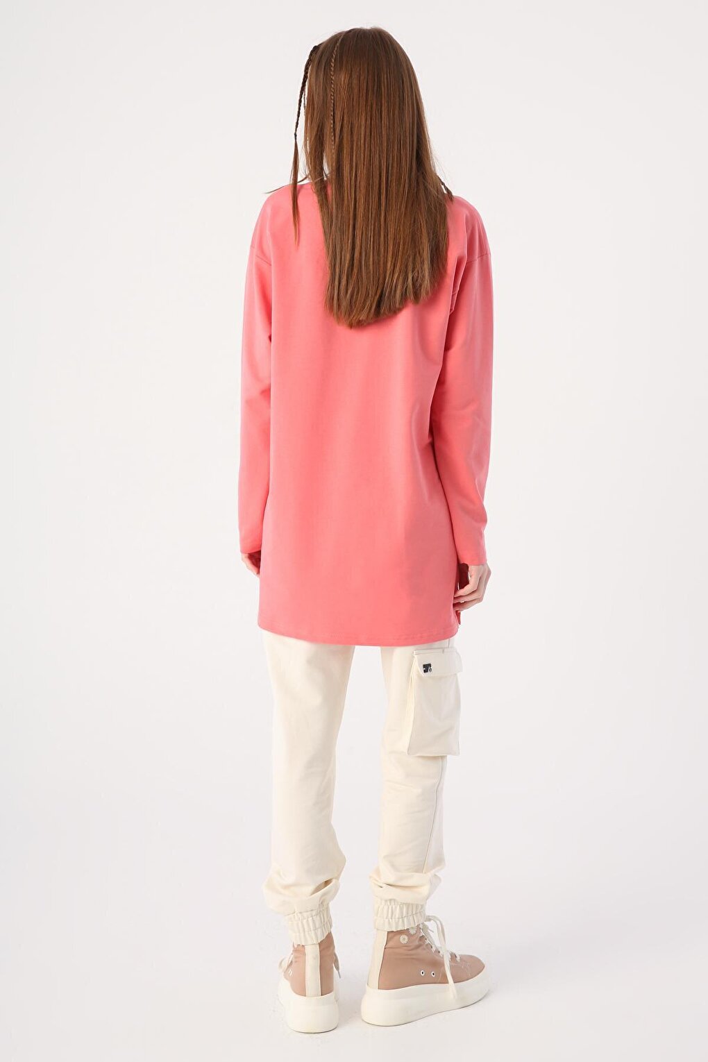 Dusty Rose Cotton Printed Tunic with Contrast Stitching Detail