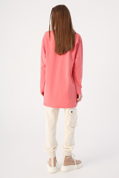 Dusty Rose Cotton Printed Tunic with Contrast Stitching Detail