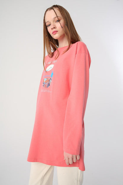 Dusty Rose Cotton Printed Tunic with Contrast Stitching Detail