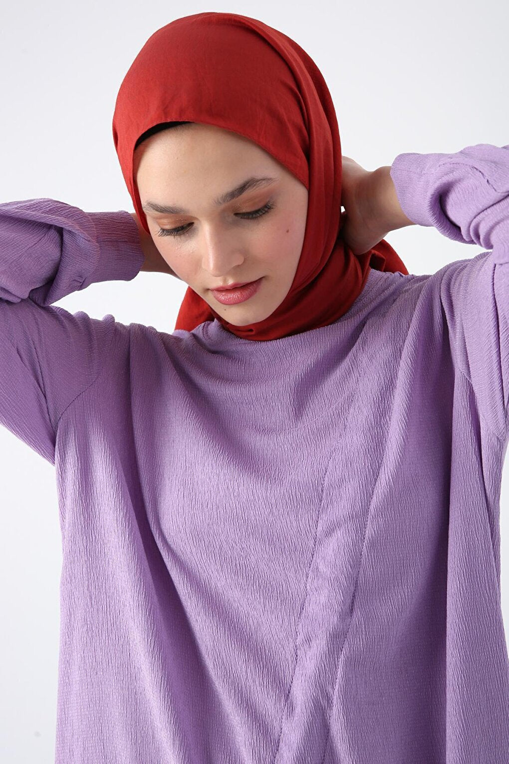 Lavender Drawstring Tie Detail Crew Neck Tunic