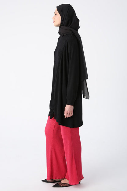 Black Drawstring Tie Detailed Crew Neck Tunic