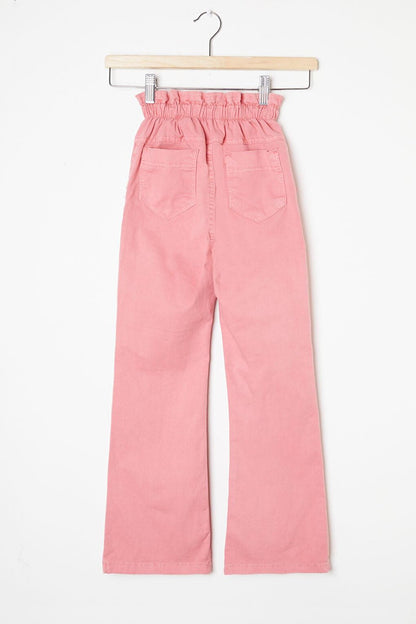 Dried Rose Flank Elastic Waist Girl's Linen Trousers 16236