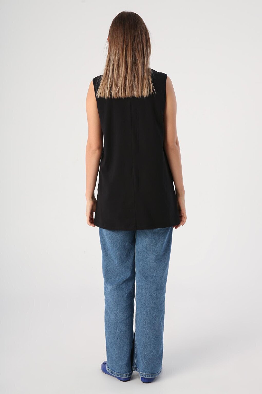 Black Cotton Basic Sleeveless T-Shirt Tunic