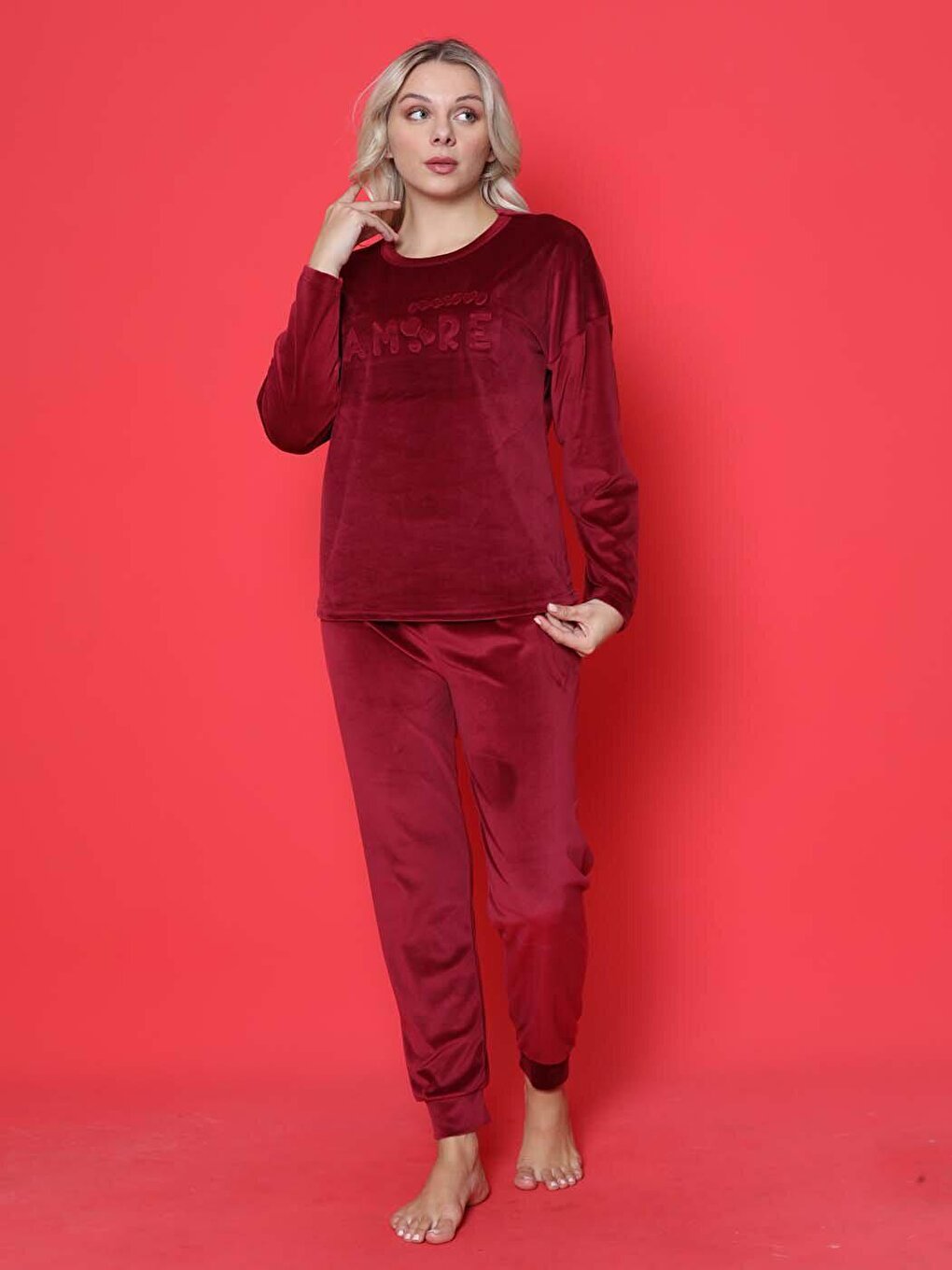 Youth Pajama Set French Velvet Amore Printed Spade Cuff Winter Seasonal W20432250