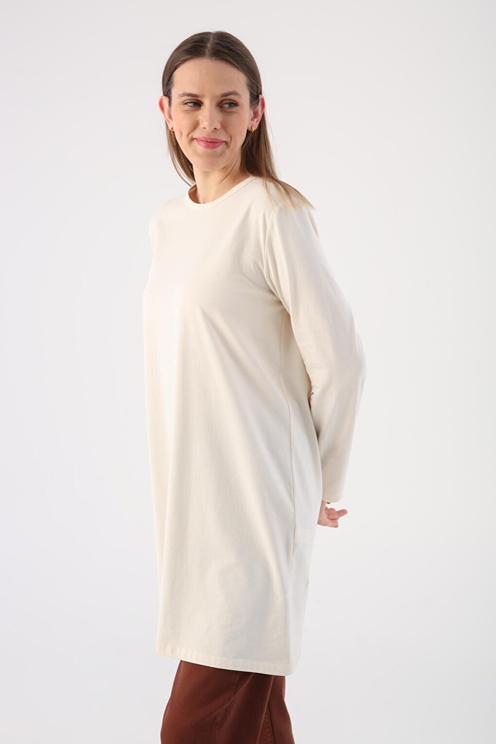 Ecru Basic Cotton Single Jersey Sweat Tunic