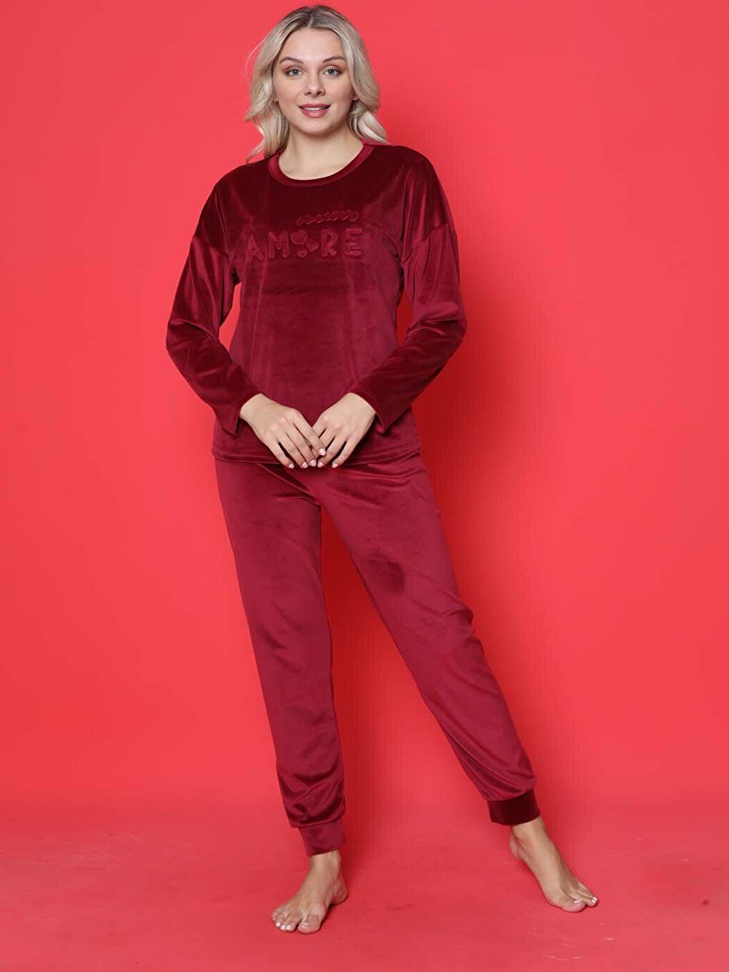 Youth Pajama Set French Velvet Amore Printed Spade Cuff Winter Seasonal W20432250