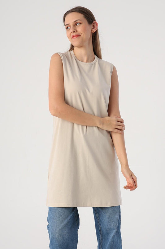 Stone Cotton Collar Piping Sleeveless Tunic