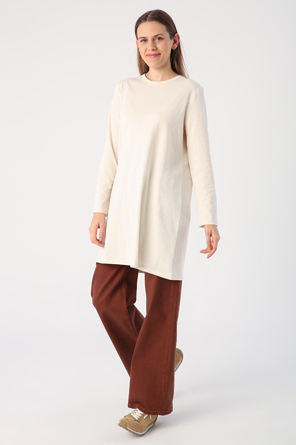 Ecru Basic Cotton Single Jersey Sweat Tunic