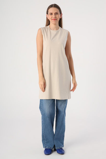 Stone Cotton Collar Piping Sleeveless Tunic