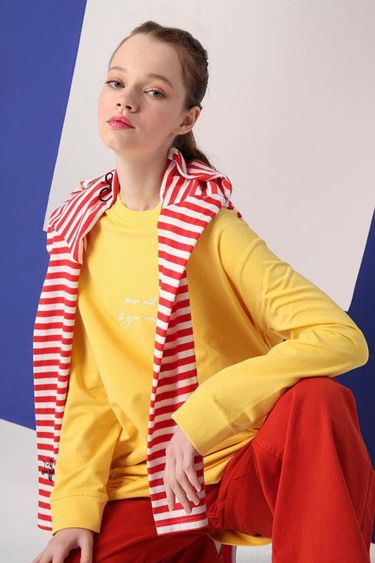 Yellow Cotton Embroidered Ribbed Sweat Tunic