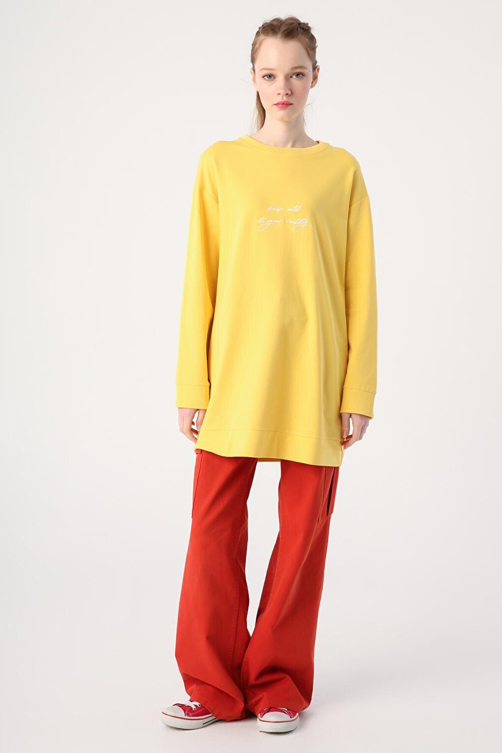 Yellow Cotton Embroidered Ribbed Sweat Tunic