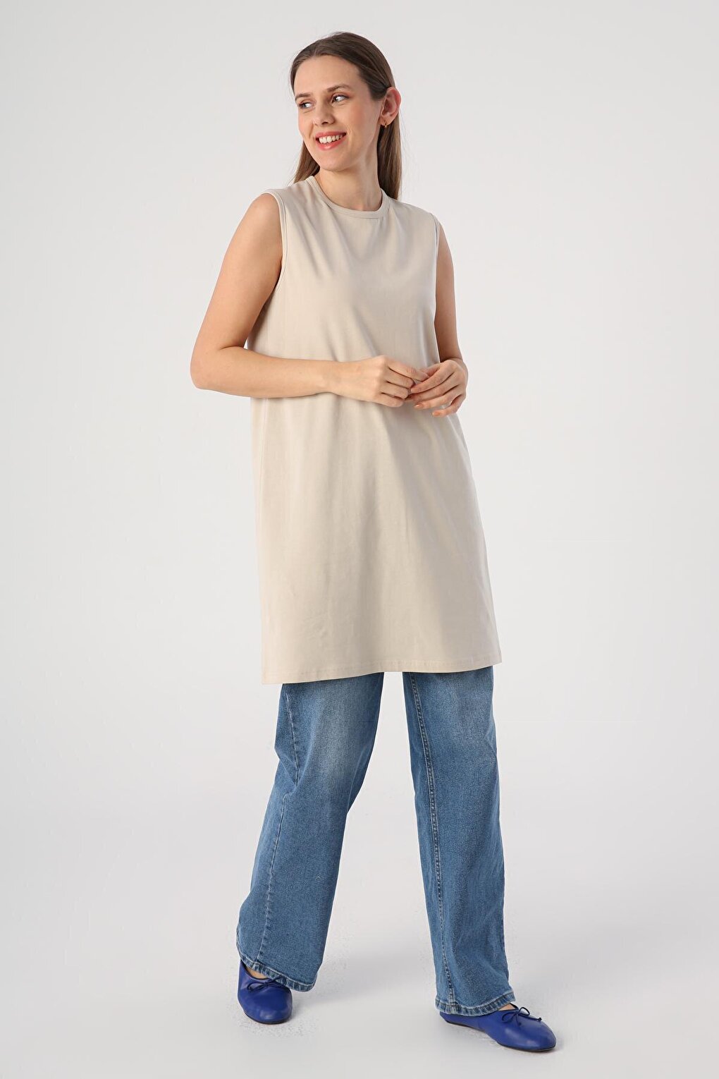 Stone Cotton Collar Piping Sleeveless Tunic