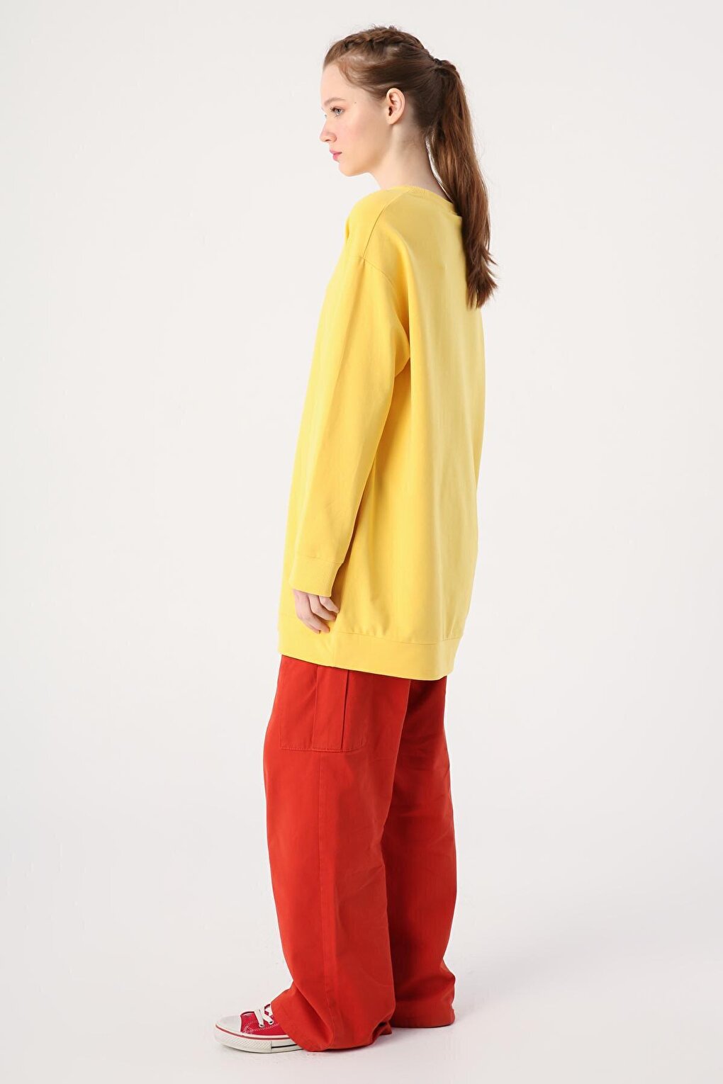 Yellow Cotton Embroidered Ribbed Sweat Tunic