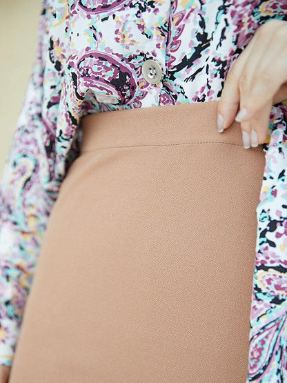 Milk Brown Women's Pencil Skirt with Elastic Waist