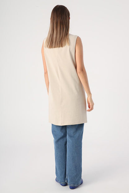 Stone Cotton Collar Piping Sleeveless Tunic