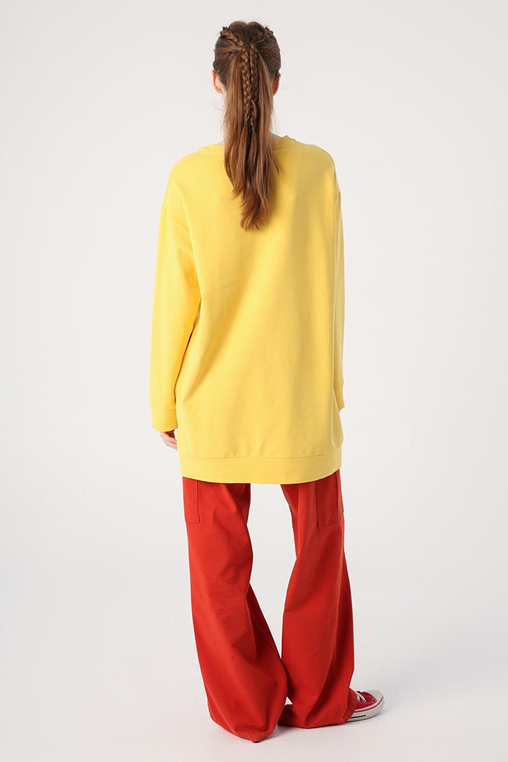 Yellow Cotton Embroidered Ribbed Sweat Tunic