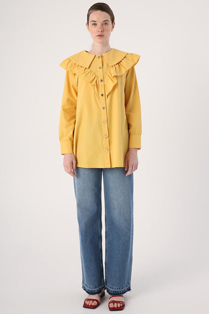 Yellow Ruffled Big Collar Shirt Tunic