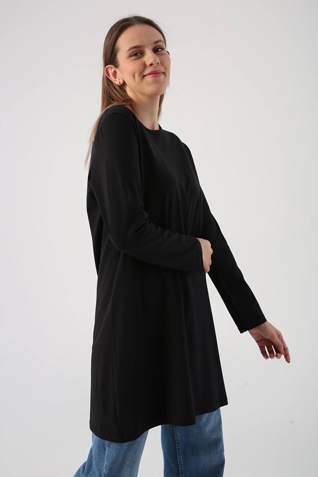 Black Basic Cotton Single Jersey Sweat Tunic