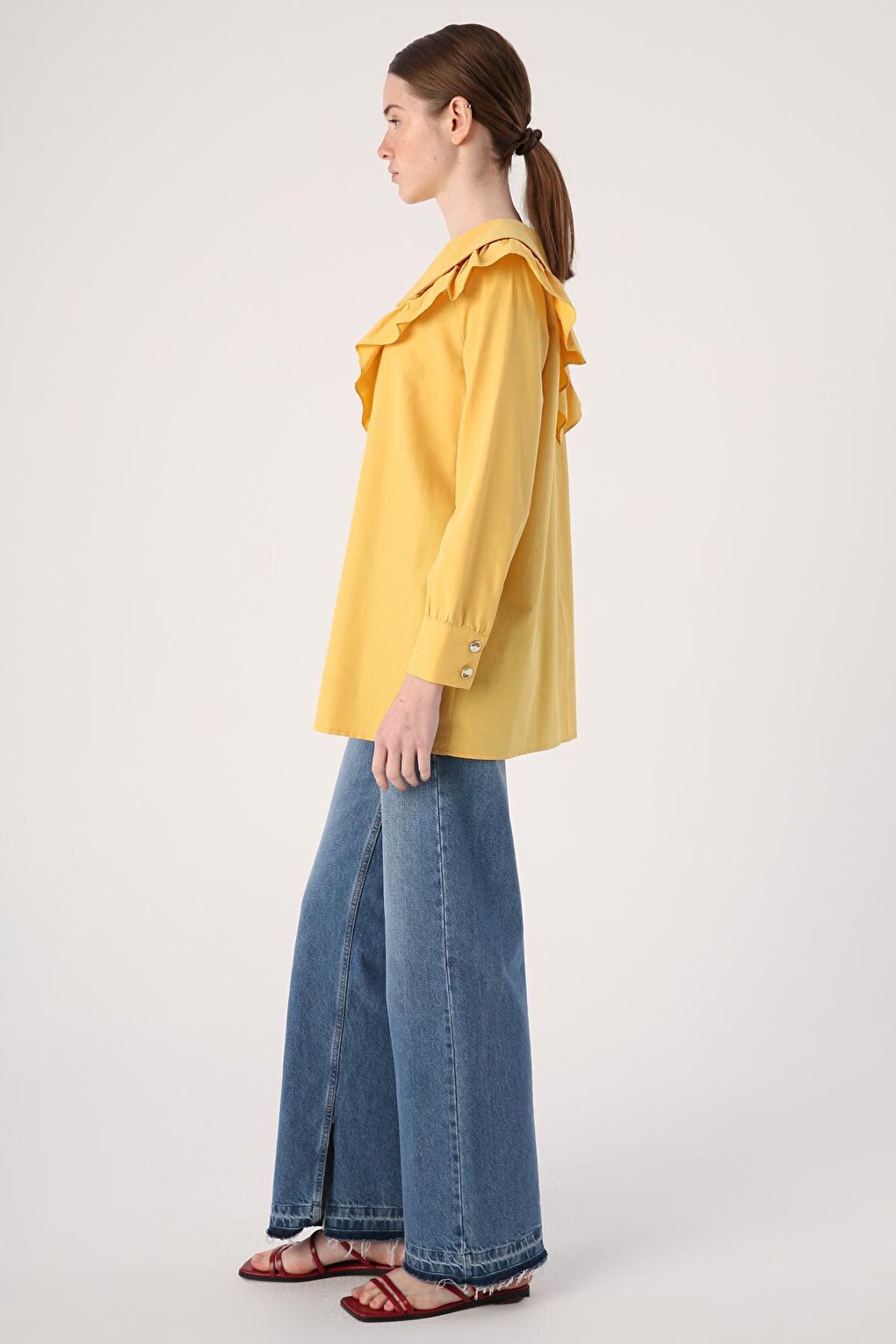 Yellow Ruffled Big Collar Shirt Tunic