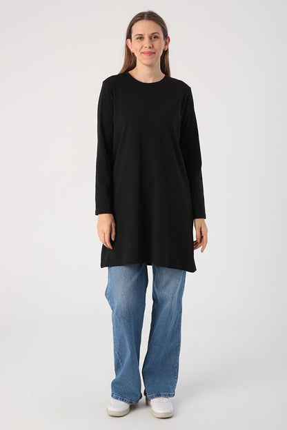 Black Basic Cotton Single Jersey Sweat Tunic