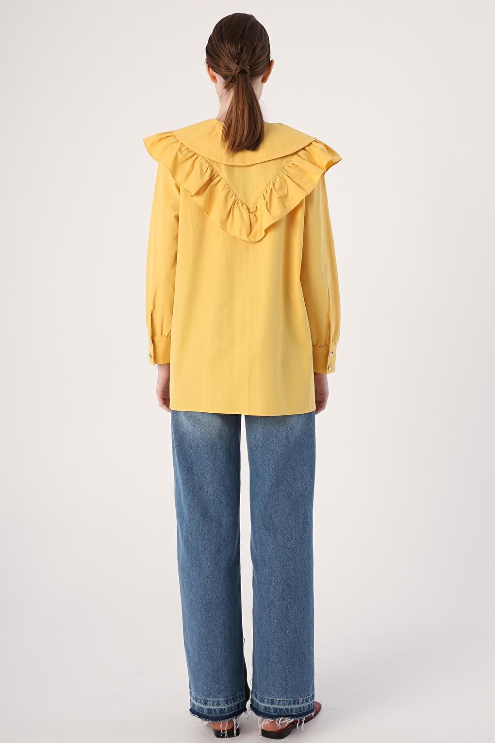 Yellow Ruffled Big Collar Shirt Tunic