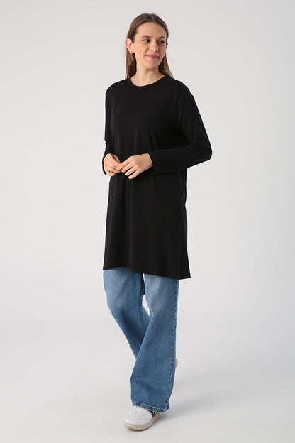 Black Basic Cotton Single Jersey Sweat Tunic