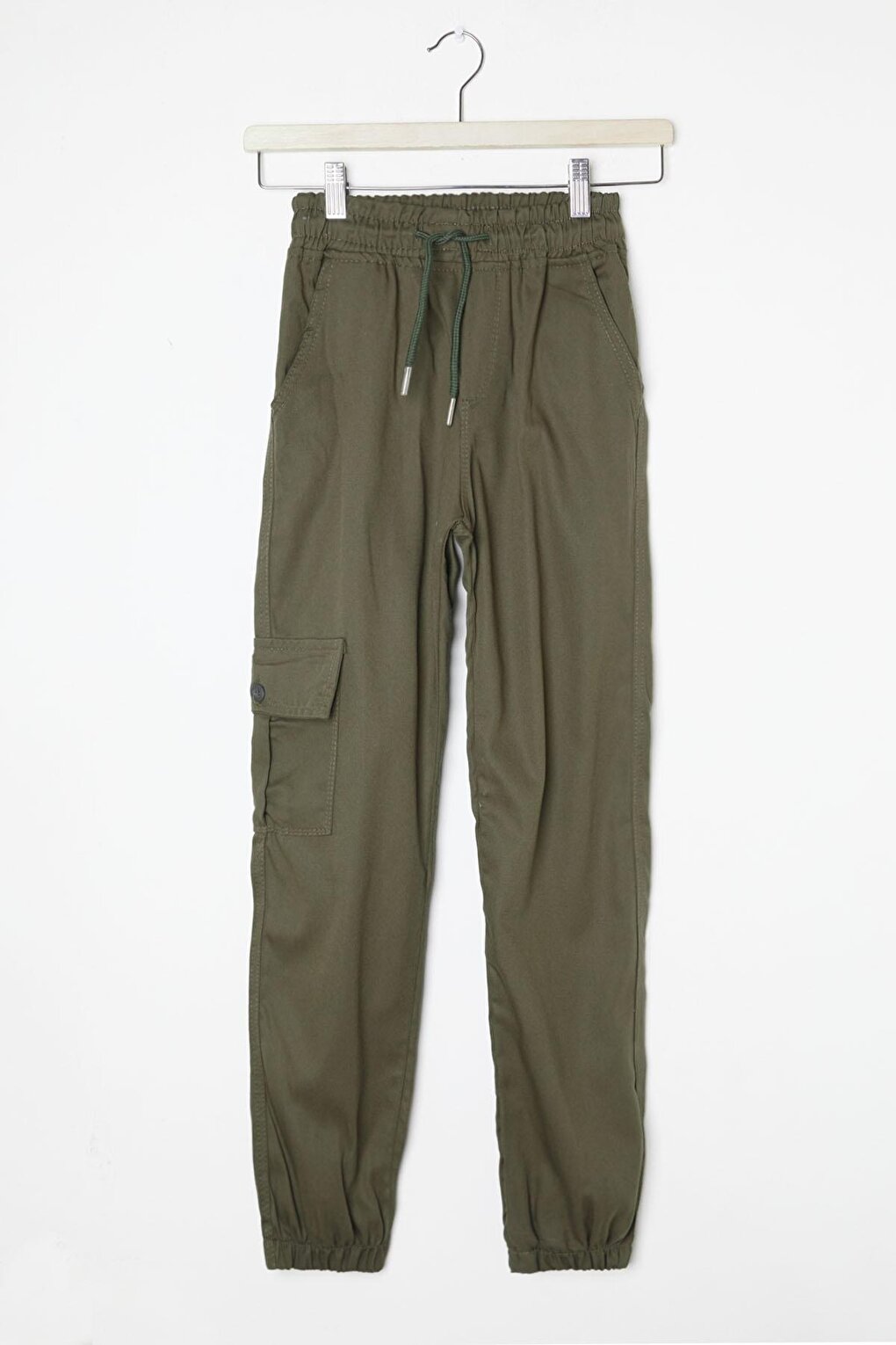 Khaki Cargo Pocket Elastic Waist Boy's Linen Trousers 16207